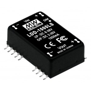 LDD-1000LS, DC/DC LED понижающий, вход 6…36В, выход 2…30В/1А, КПД до 95%, вход On/Off/DIMM, 31.8x20.3x10.9мм, SMD, -40…71°C, пластик