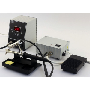 Устройство УСП-3Н 220В, для сбора оловянного припоя с контактных площадок и отверстий монтажных плат. Предназначено для работы с паяльником ПРЦ 90Вт. Устройство устанавливается на паяльнике в посадочное место штатной паяльной насадки.