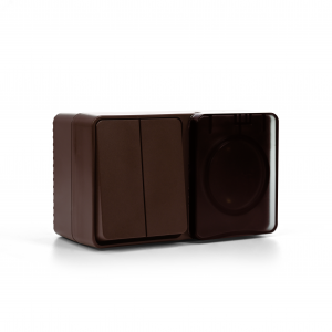 AtlasDesign PROFI IP54 О/У БЛОК: РОЗ. з/к со шт. 16А, ВЫКЛ.2-клав.10А, КОРИЧНЕВЫЙ ATN546074