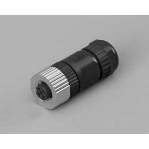 PB-M12A-05P-FF-SL7001-00Z(H), Розеточный разъем на кабель, 5 полюсов, M12, прямой, винтовая фиксация провода, A-Code, диаметр кабеля: 4,0-8,0 мм, сечение: 0,25-0,52 мм кв., 4А, 250V, корпус из пластика, резьбовой фиксатор раъемного соединения металл