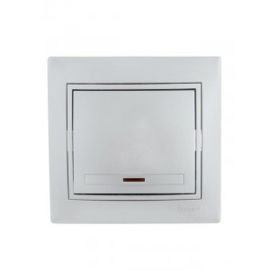 Переключатель проходной 1-кл. СП Mira 10А с подсветкой со вставкой сер. метал. 701-1010-114