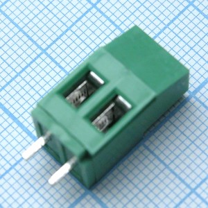 DG129-5.0-02P-14-01A(H), Винтовой клеммный блок c рельефной обоймой без нижней площадки, 2 контакта. Серия DG129-5.0   25A  250V (шаг =5мм)