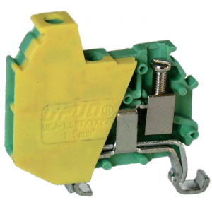 Заземляющая клемма (MINI) UKJ-1.5MT/1X2JD, Заземляющая клемма, MINI, боковой подвод кабеля, 3 точки подключения, тип фиксации провода: винтовой, номинальное сечение: 1,5 мм кв., 400V, ширина: 4,2 мм, цвет: желто-зеленый, тип монтажа: DIN35