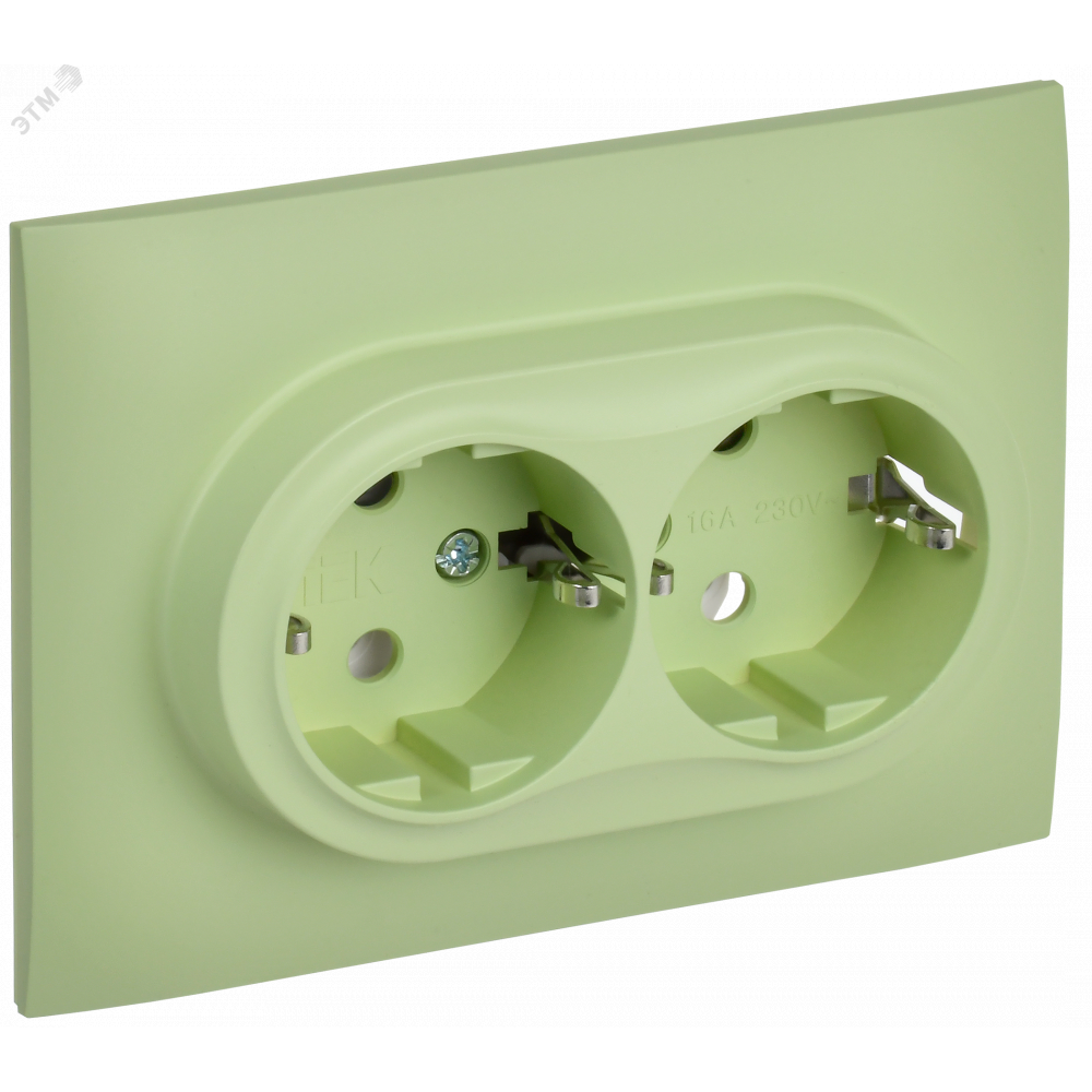 Изображение товара SKANDY Розетка 2-местная с заземлением без защитных шторок 16А в сборе SK-R08G мятный IEK SK-R21-16-K06-F