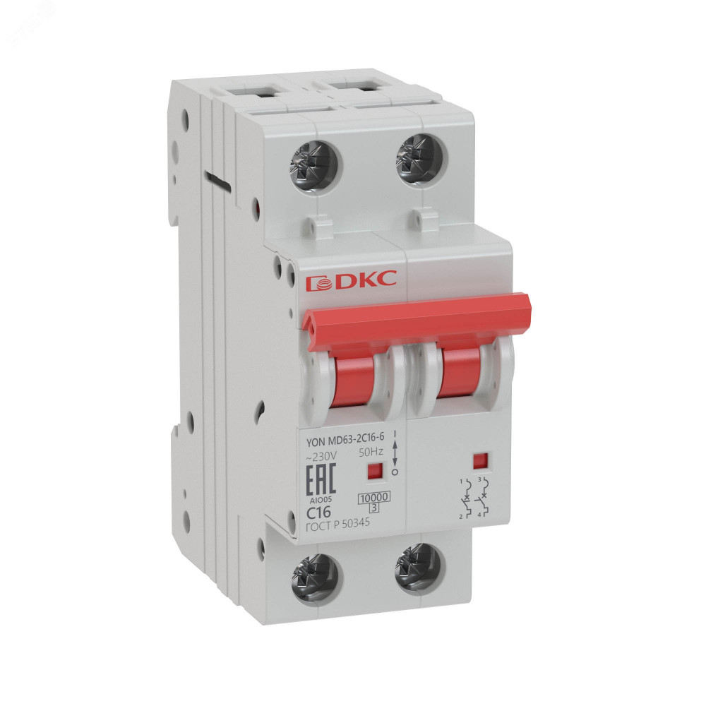 Изображение товара Выключатель автоматический модульный YON MD63 2P 1А B 6kA для электрощитов