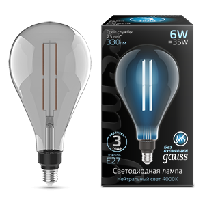 179802205 Лампа Gauss LED Vintage Filament Straight PS160 6W E27 290*160mm Gray 330lm 4000K 1/