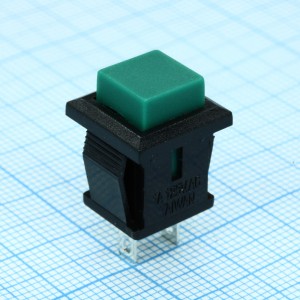 PB-02GN-G, Кнопка квадратная OFF-(ON) (1A 125VAC), зеленая 8.8х8.8мм