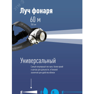 Фонарь налобный H19LED 1Вт XPE LED + 6 SMD LED 3хAAA/R03 KOC-H19-LED