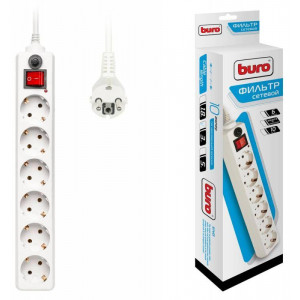 Удлинитель с сетевым фильтром 6х3м с заземл. 10А IP20 600SH-3-W 2.2кВт CCA бел. 992266