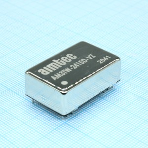 AM3TW-2415D-VZ, DC/DC, 3Вт, вход 9…36В, выход ±15В/±0.1А, изоляция 1500В DC, КПД 74%, максимальная емкостная нагрузка не более ±220мкФ, DIP24, 31.75x20.32x10.16мм, -40…85°C, металл