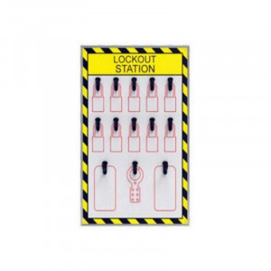 gwrB7-3, Станция блокировочная открытая на 10 замков, замковые множители и бирки, пластик, 360х540 мм, цвет – белый, 1 шт/упак