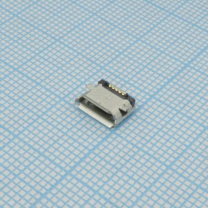 DS1105-06-B60R, Разъем Micro USB 2.0 розетка 5 контактов, тип B для поверхностного монтажа (с фиксатором в отверстие), луженый корпус лента на катушке