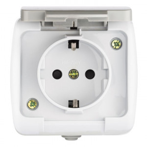 Розетка 1-м ОП Мурманск 16А IP54 с заземл. защ. шторки с крышкой сер. EFR16-029-30-54