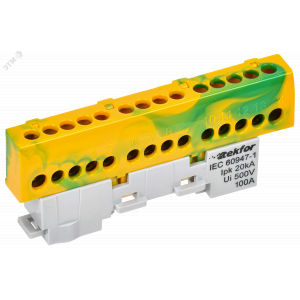 TEKFOR Шина PE земля изол на универсальном держателе 6х9-14-ЖЗ IEK TF-NN10-14-KL-K52