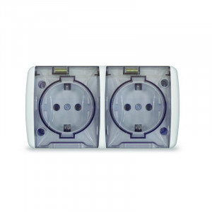 Розетка 2-м ОП Клио 16А IP44 с заземл. с прозр. крышкой бел. К2232