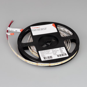 Лента RT-A240-10mm 24V White6000 (22 W/m, IP20, 2835, 5m) 038741, Светодиодная лента RT-A240, открытая. Светодиоды 2835, 240 шт/м (1200 шт на 5 м), белая плата, ширина 10 мм, скотч 3M. Цвет БЕЛЫЙ 6000 K, цветопередача CRI>85, угол 120°. Питание 24 В, мощность 22 Вт/м (110 Вт на 5 м). Размеры 5000x10x1.6 мм. Мин.отрезок