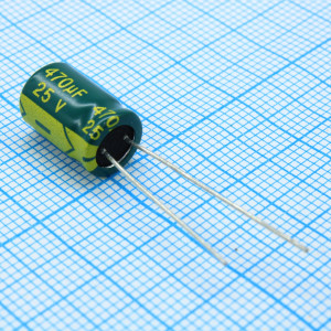 LF471M1EBKJ0812EGN, Конденсатор алюминиевый электролитический 470мкФ 25В ±20% (8х12мм) радиальный 3.5мм 4000часов 105°C россыпь