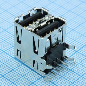 1903815-1, USB-коннектор STD 2.0 USB A 4P угловой 2 ряда