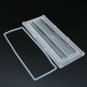 ALHB173DXXLEDDA25G, Групповая прямоугольная линза 2x6 на 12/24/48/64 светодиода 5050/3030/2835, эфф=90%, DA25°, 173x71.4мм H:10,38мм, PMMA