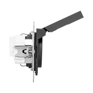 Механизм розетки, 16А, IP44, с заземлением, со шторками, c крышкой, ч-рный Эпика EKF UP1-SOB-111-44