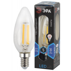 Лампочка светодиодная ЭРА F-LED B35-5W-840-E14 Е14 / Е14 5Вт филамент свеча нейтральный белый свет(кр.1шт) [Б0043449]