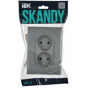 SKANDY Розетка 2-местная без заземления с защитными шторками 10А в сборе SK-R09Gr серый IEK SK-R23-10-K03-F