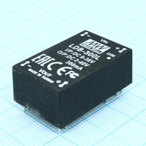 LDB-300L, DC/DC LED повышающий/понижающий, вход 9…36В, выход 2…40В/0.3А, КПД до 91%, вход On/Off/DIMM, 31.8x20.3x12.2мм, DIP, -40…71°C, пластик