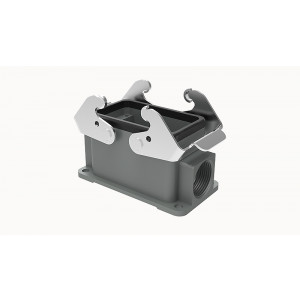 Закрытое основание разъема D10B-SF-2L-M20, Основание разъема на панель, закрытое, типоразмер 10B, с уплотнителем, 1 отверстие с резьбой для кабельных вводов M20x1,5, с двумя защелками, без защитной крышки, материал корпуса: алюминиевый сплав