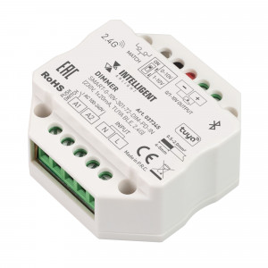 INTELLIGENT ARLIGHT Диммер SMART-0-10V-301-72-DIM-PD-IN (230V, 1x20mA, ZB, 2.4G) 037347, Диммер для одноцветных источников света (0/1-10V). Питание/рабочее напряжение AC 100-240V. DIP переключатель 0-10V/1-10V. Корпус - PVC. Габариты 52х52х26 мм, встраивается в стандартный подрозетник. Управление 2.4G, интерфейс TUYA (через Tuya ZigBee шлюз 0