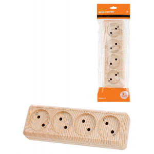 Розетка 4-х местная горизонтальная 2П открытой установки IP20 10A сосна "Ладога" SQ1801-0428