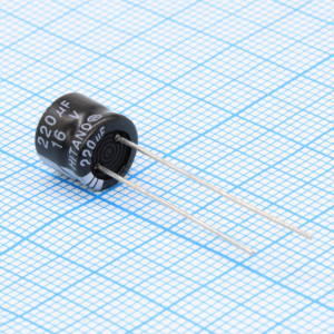 EMR221M16B, Конденсатор алюминиевый  электролитический 220мкФ 16В ±20% (8 X 7мм) радиальные выводы 3.5мм 145мА 1000час 105°С россыпь