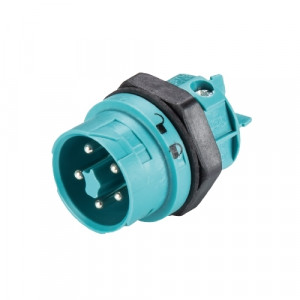 Вилочный разъем в панель RST16I5 S S1 M03 A TB, Вилочный разъем в панель, М20, 5 полюсов, тип фиксации провода: винтовой, номинальные характеристики: 250V, 16A, цвет корпуса: черный, цвет контактной вставки: бирюзовый, серия RST MINI