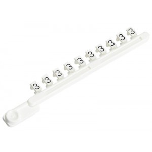 Гребенка с шильдиками 9704 A/3 B, Гребенка составных шильдиков, боковая / верхняя, 10 шильдиков, нанесенные символы: 3,3, ... ,3 цвет: белый