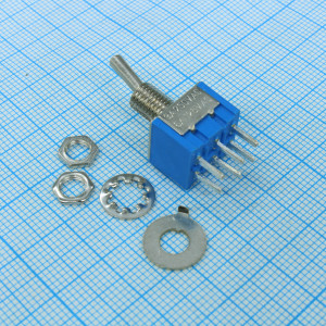 MTS-203-A2, Тумблер ON-OFF-ON 2 группы контактов 3А,250В на плату