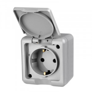 Розетка 1-м ОП Dita 16А IP54 250В с заземл. с крышкой сер. TKL-DT-R1Z-C06-IP54