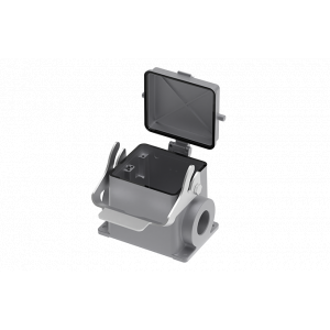 Закрытое основание разъема S32B-SM-1L.M-PG36-PC, Основание разъема на панель, закрытое, типоразмер 32B, с уплотнителем, 1 отверстие с резьбой для кабельных вводов PG36, с одной защелкой, с защитной крышкой, материал корпуса: алюминиевый сплав