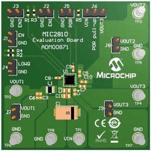 ADM00871, Средства разработки интегральных схем (ИС) управления питанием MIC2810 3 output PMIC Evaluation Board