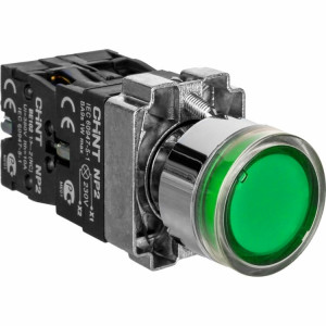 Кнопка управления NP2-BW3365 плоская 1НО+1НЗ AC/DC230В (LED) IP40 зел. CHINT 574365