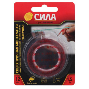 Лента клейкая сверхпрочная монтажная SDST-1215TR двустор. пеноакрил.12мм х 1.5м прозр. Б0046371