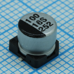VSV107M016S0ANE01K, Конденсатор алюминиевый электролитический 100мкФ 16В ±20% (6.3х5.4мм) SMD 80мА 1000часов 105°С лента на катушке