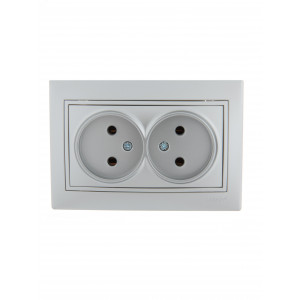Розетка 2-м СП Mira 16А IP20 без заземл. со вставкой керамика сер. метал. 701-1010-128