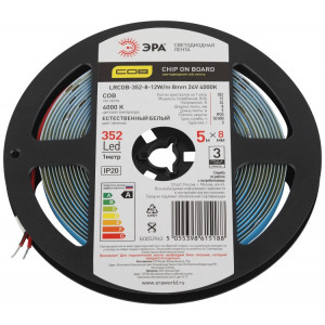 Лента светодиодная LRCOB-352-8 12W/m 8mm 24V 4000K 3year белая 5 м Б0053963