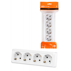 Розетка 4-х местная горизонтальная 2П+3 открытой установки IP20 16A белая "Ладога" SQ1801-0130