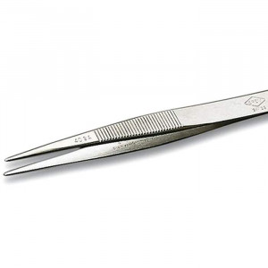 40SA, Специальная нержавеющая сталь, не магнитятся. Пинцет прямой, на зажимах насечки. Для захвата проводов и мелких цилиндрических компонентов диаметром 0.4мм, 110 мм, 15 г