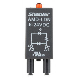 Модуль AMD-LDN 6-24V DC, Модуль для реле, 6 - 24VDC, красный светодиод, диод (-А1/+А2), цвет: черный, для колодок: SRU, SKF14, SKC, SKB, STB, SRC*-E, SRB, GZT, GZM, GZS, GZMB, ES32
