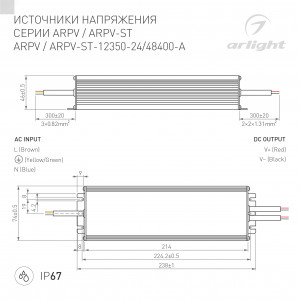 Блок питания ARPV-24400-A (24V, 16.7A, 400W) 026456(1), Источник напряжения с гальванической развязкой для светодиодных изделий. Входное напряжение 200-240 VAC. Выходные параметры: 24 В, 16,7 А, 400 Вт. Встроенный PFC >0,5. Герметичный алюминиевый корпус IP 67. Рабочая температура -30…+50C?. Габаритные размеры