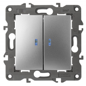 14-1105-03 Выключатель двойной с подсветкой, 10АХ-250В, IP20, Elegance, алюминий (10/100/160 Б0034239
