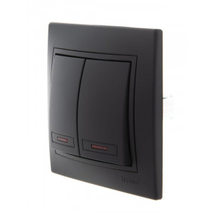 Выключатель 2-кл. 1п СП Mira 10А IP20 с подсветкой со вставкой черн. бархат 701-4242-112