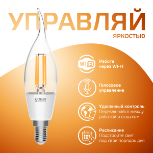 Лампа светодиодная филаментная Smart Home DIM E14 CF35 4,5 Вт 1/10/40 1260112