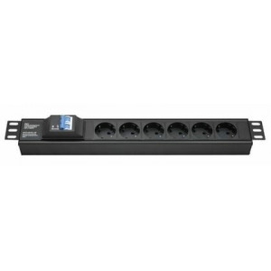 Блок распределения питания (PDU) 19" 16A с автоматом 2P, Вых:6 Schuko, Вх:Schuko R519SH6CB